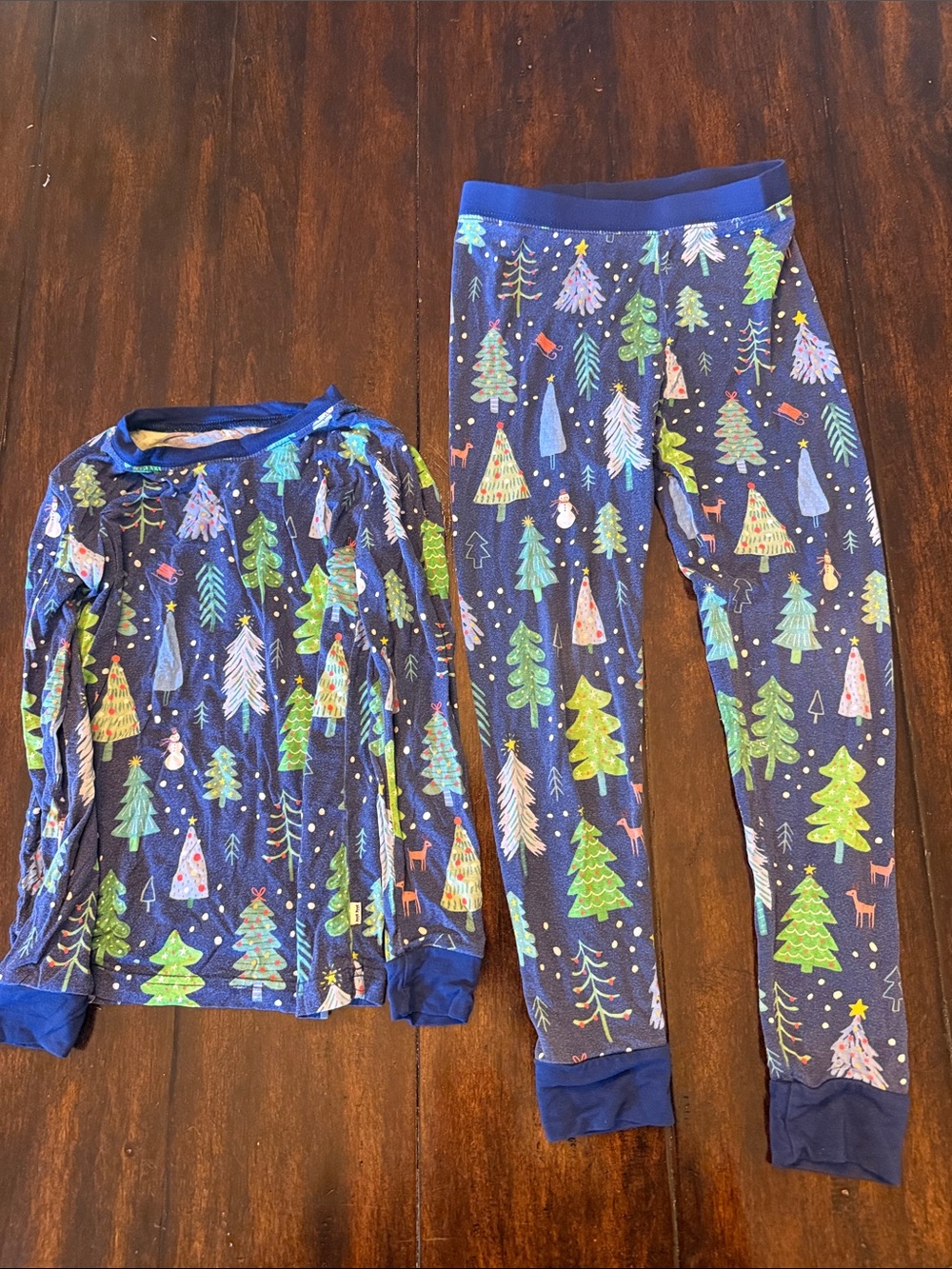 Kids Navy Blue Holiday Tree Pajama Set